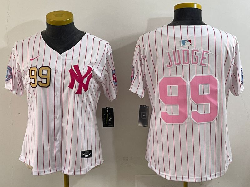 Youth 2025 New York Yankees #99 Judge White Stripe Joint Name Nike MLB Jersey style 6203->youth mlb jersey->Youth Jersey